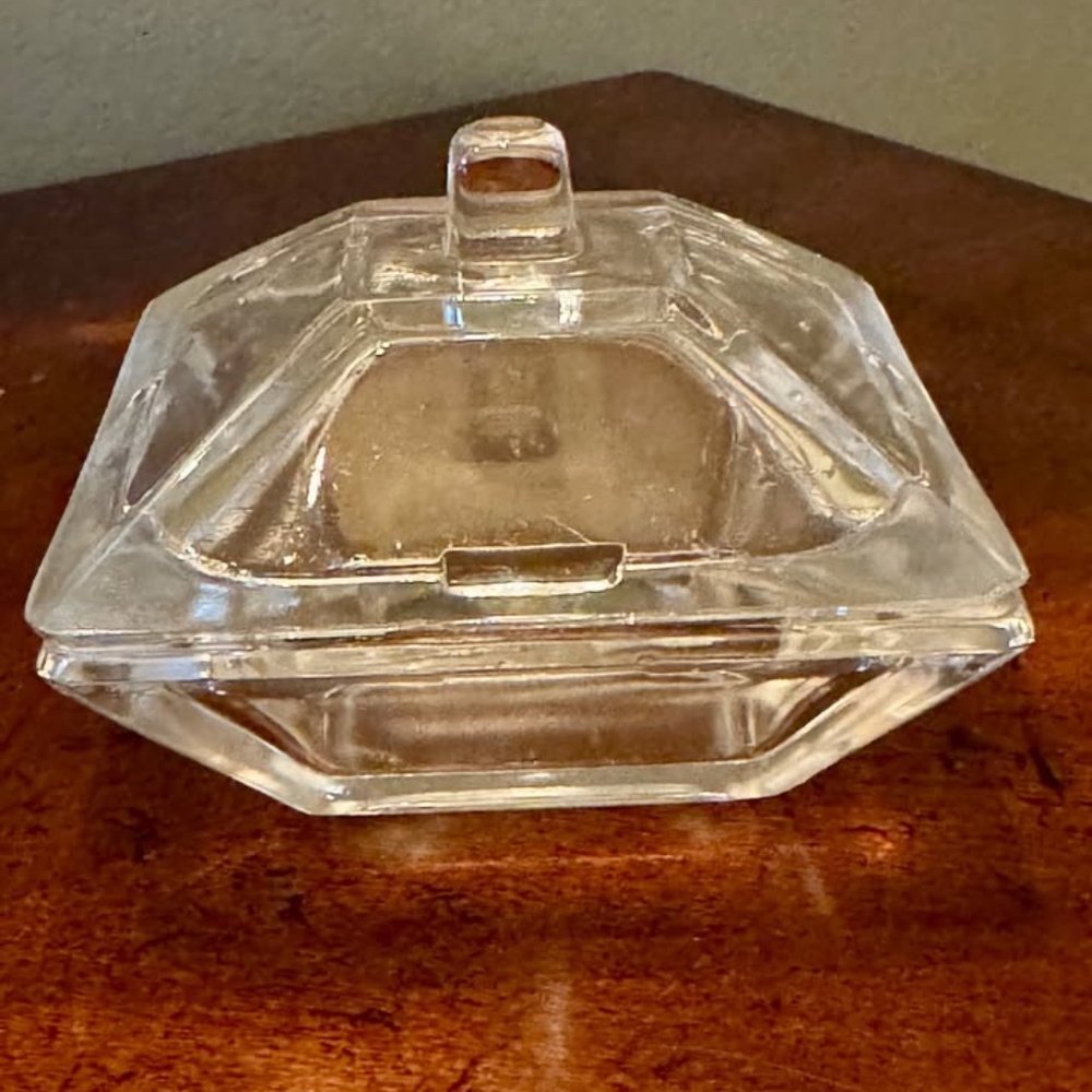 Vintage Sq Lidded Trinket Glass Dish